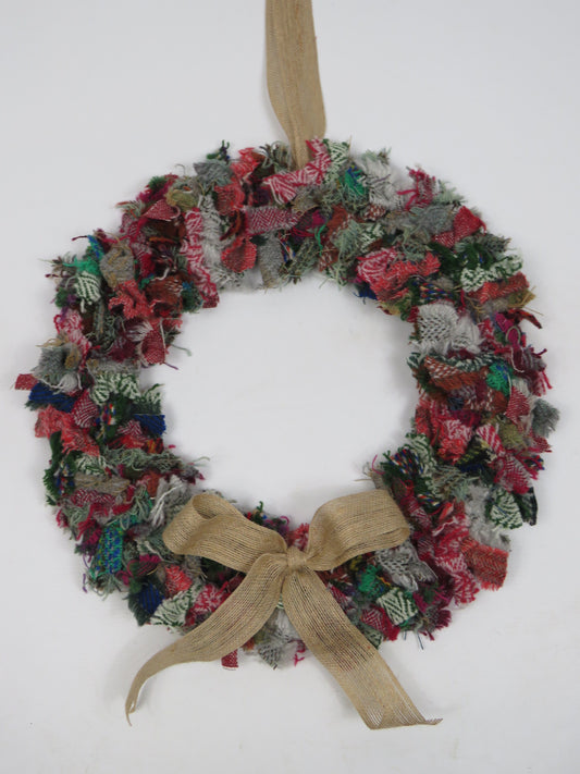 (1) Large Christmas Made Round Rag Wreath