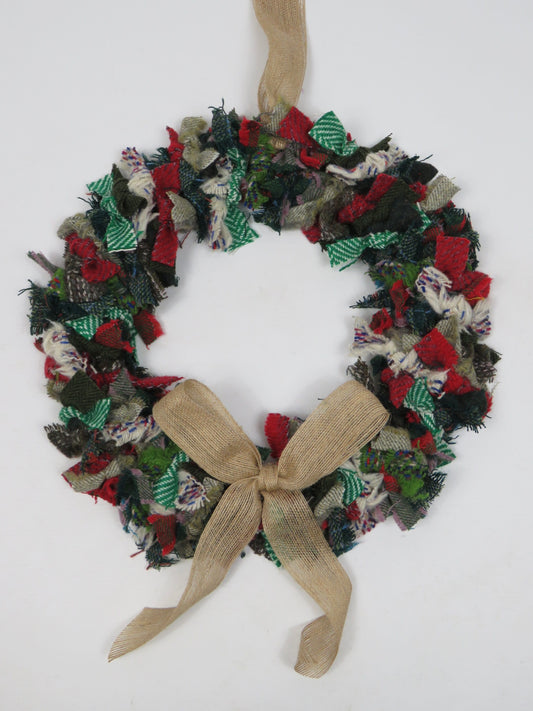 (2) Christmas Made Round Rag Wreath