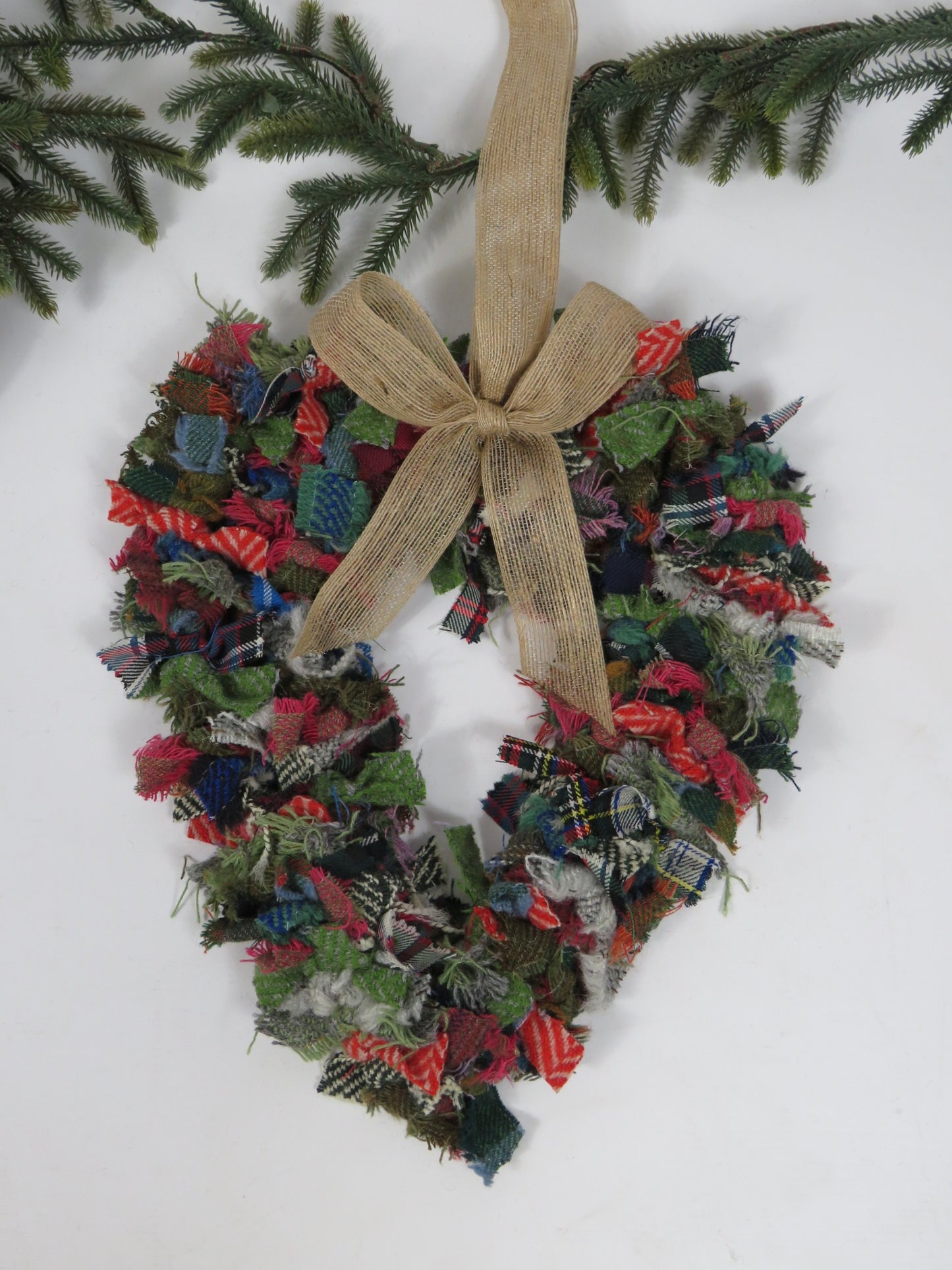 (4) Christmas Made Heart Rag Wreath