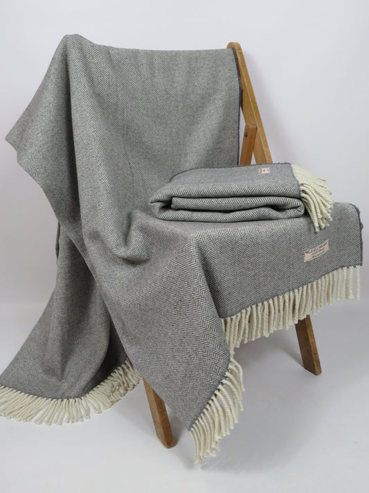Luxury Herringbone Pure Wool Blanket