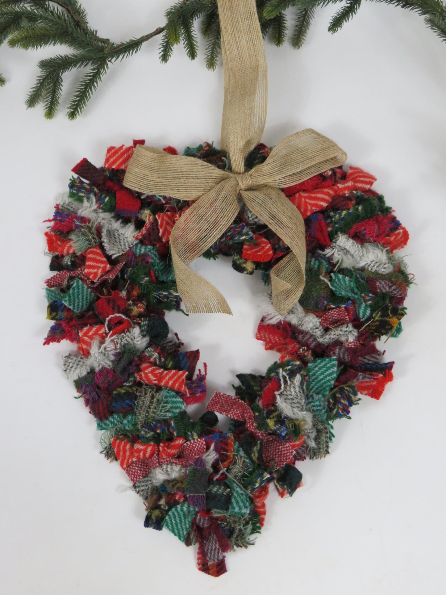 (3) Christmas Made Heart Rag Wreath