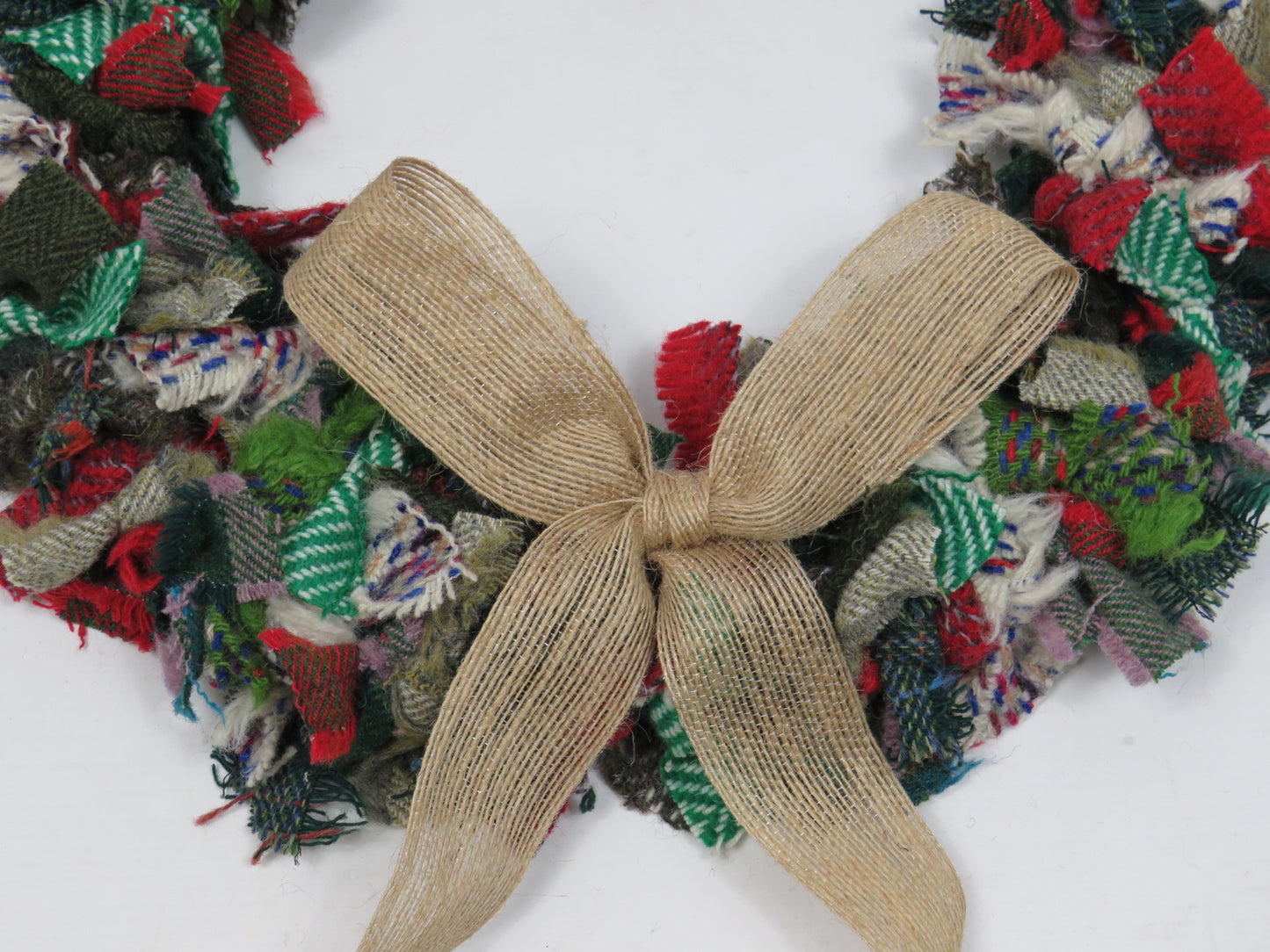 (2) Christmas Made Round Rag Wreath