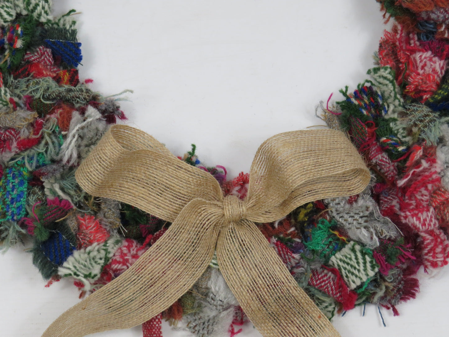 (1) Large Christmas Made Round Rag Wreath