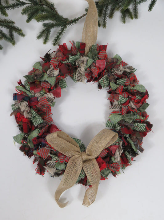 (2) Christmas Made Round Rag Wreath