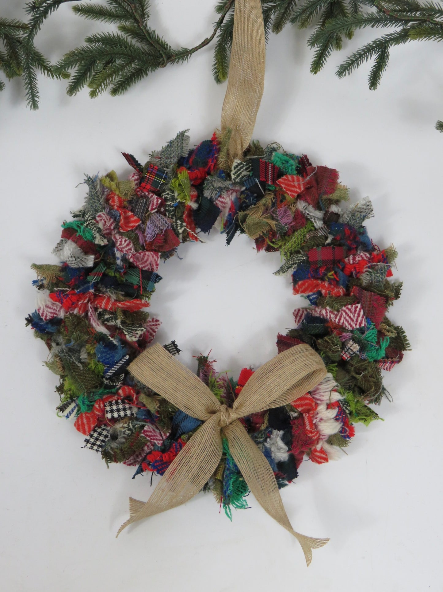(7) Christmas Made Round Rag Wreath