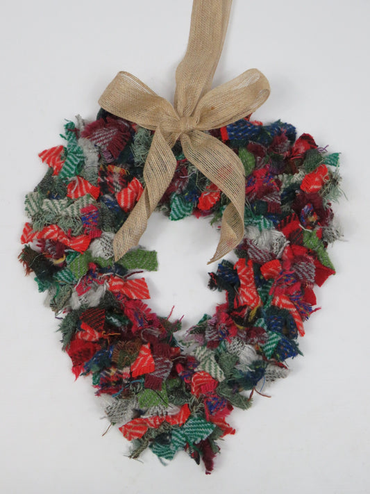 (12) Christmas Made Heart Rag Wreath